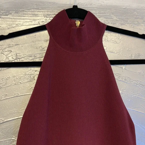 Michael Kors Halter Midi Dress With Gold Zipper Size XS Burgundy - Picture 3 of 10
